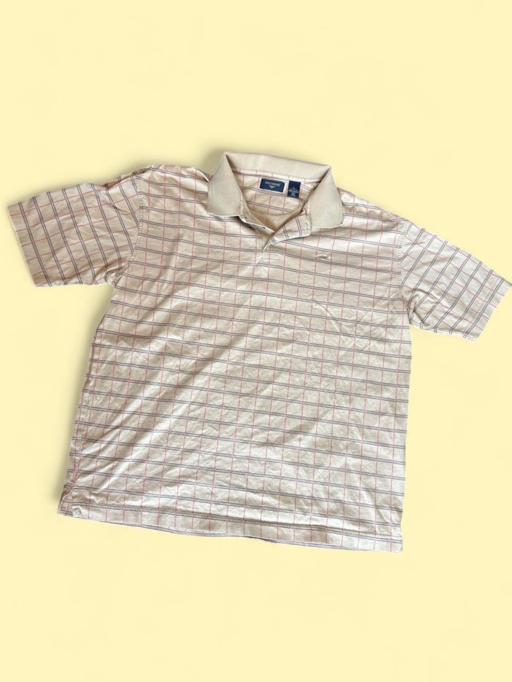 👽🛹 Dockers 100% Cotton Beige Plaid Polo Shirt in XL Skater Grunge Vibes